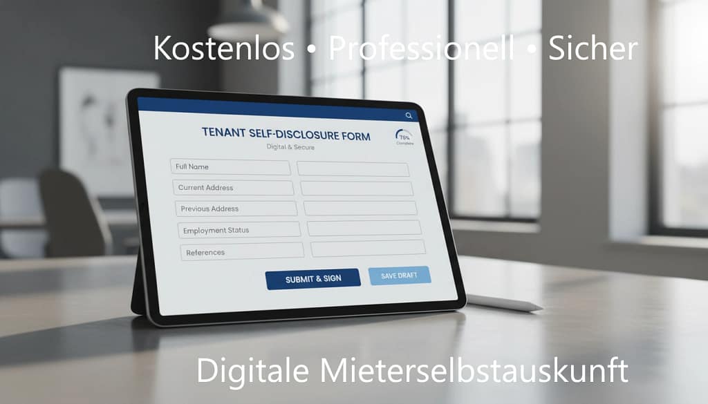 Tablet zeigt das digitale Formular für eine professionelle Mieterselbstauskunft auf Suchprofil24.